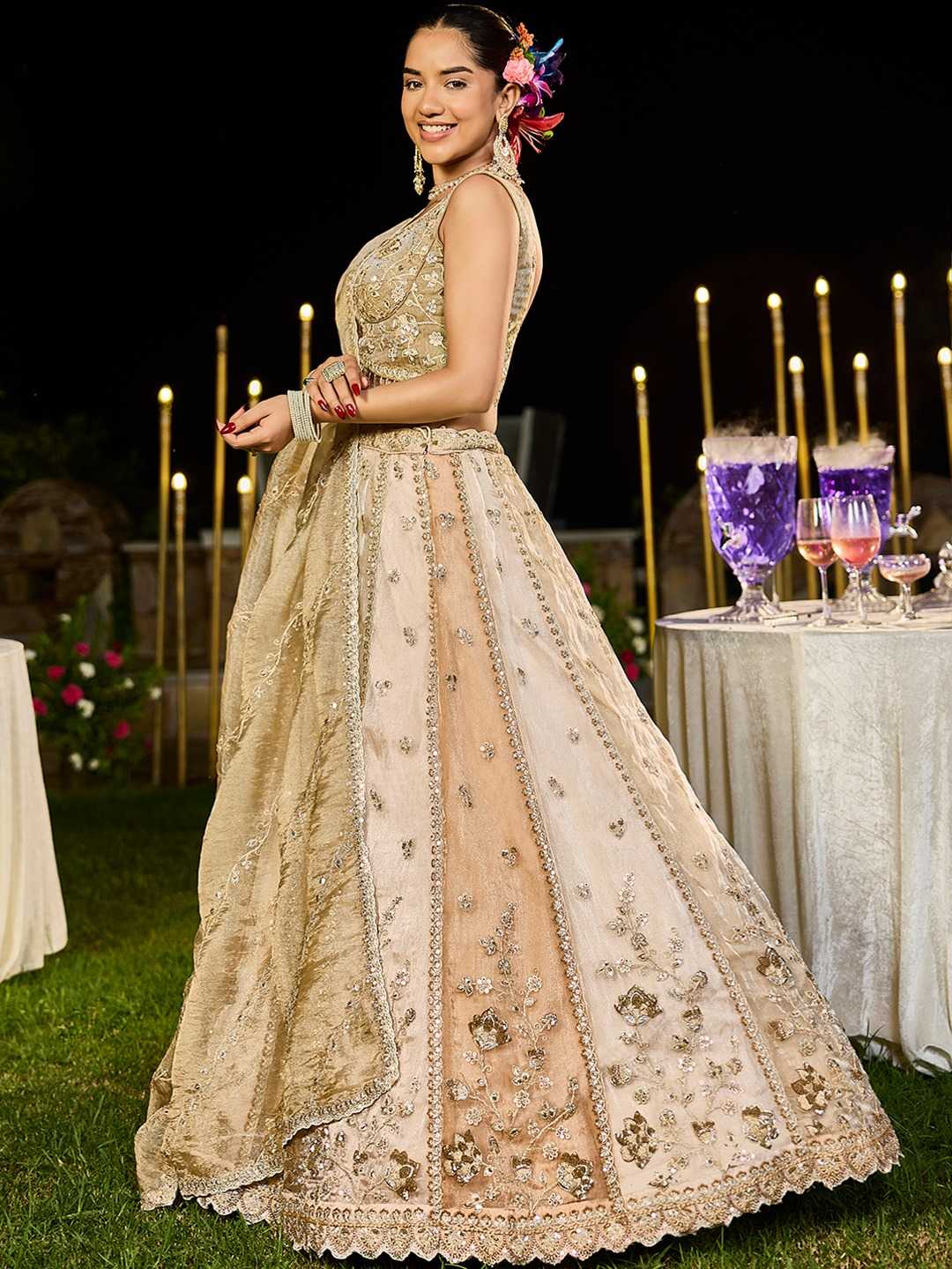 Satin Silk  Embroidered Sequins Lehenga